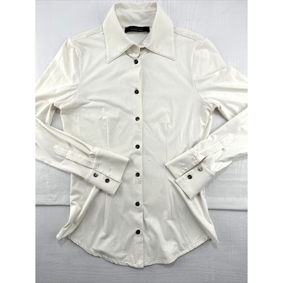 Fisico Christina‎ Ferrari Blouse Women's Small Cream Mother Pearl Buttons Preppy - Picture 7 of 13